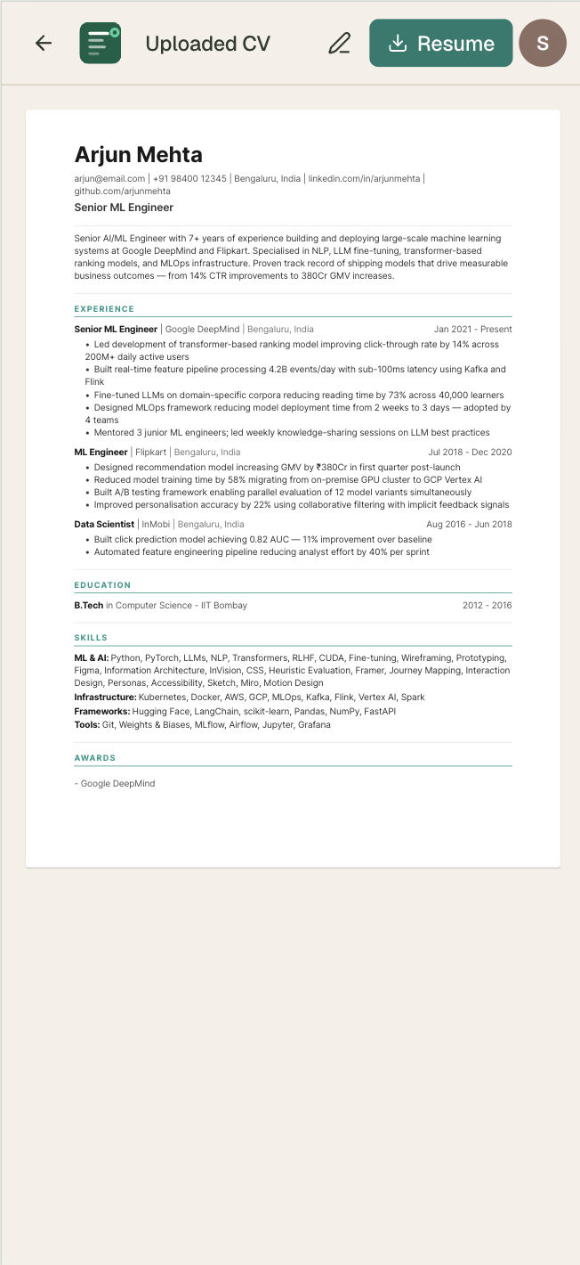 Mobile — ATS score panel