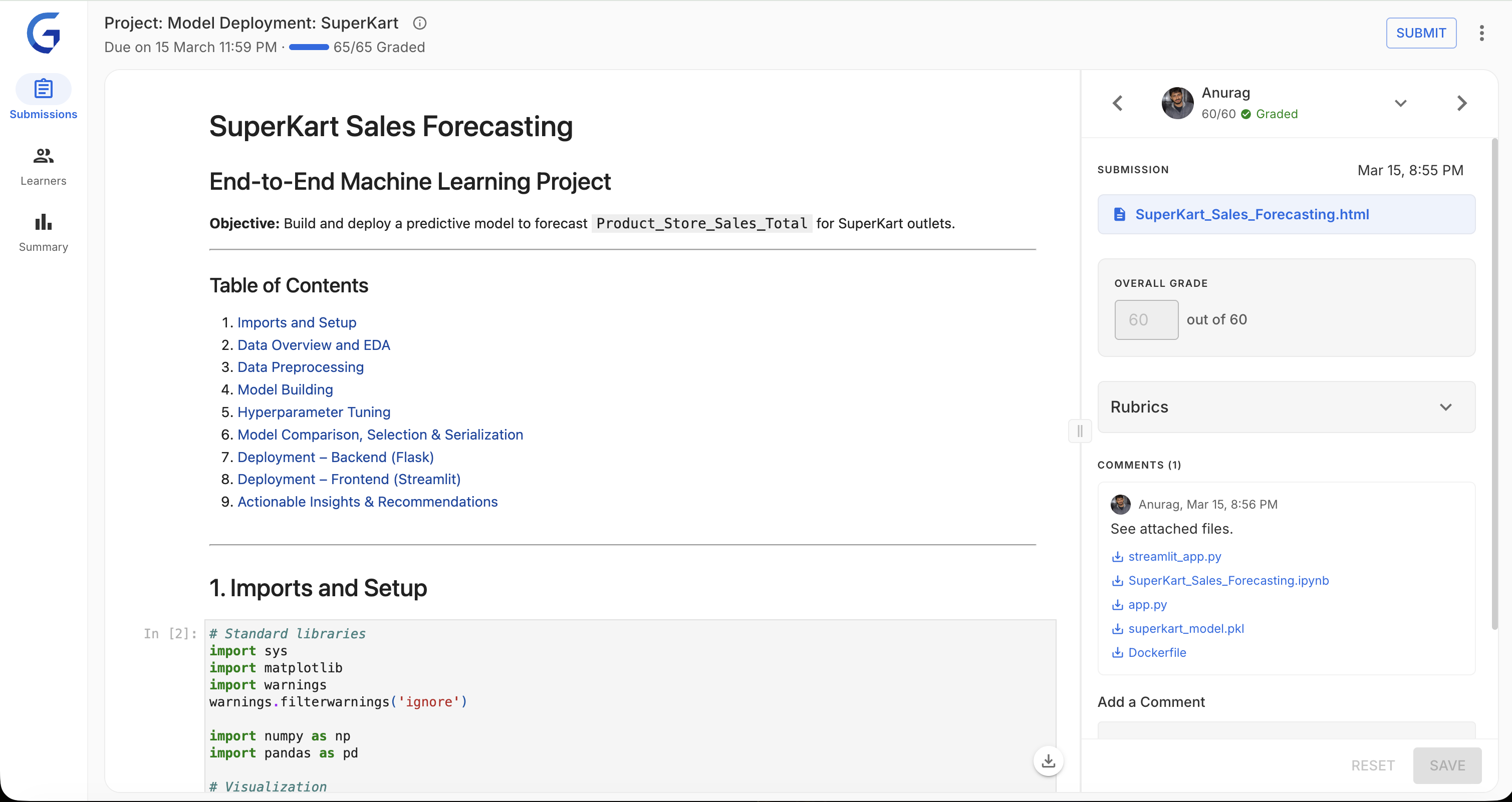 GlaideGrader interface — split panel grading view